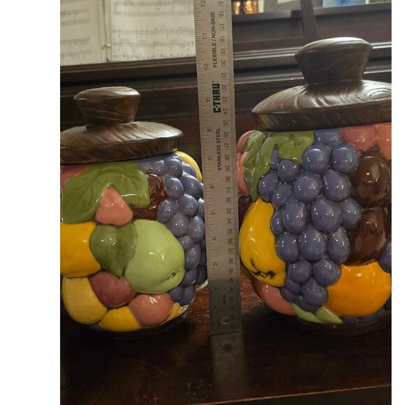 Set of 4 Hand Painted Fruit Ceramic Canisters - Picture 8 of 16
